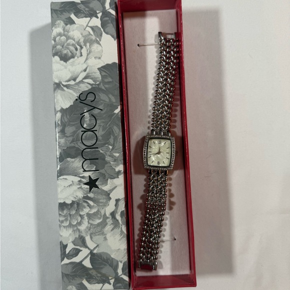 Macy's Elegant Silver Opal and Crystal Women's Watch with Chain Bracelet - Picture 1 of 8